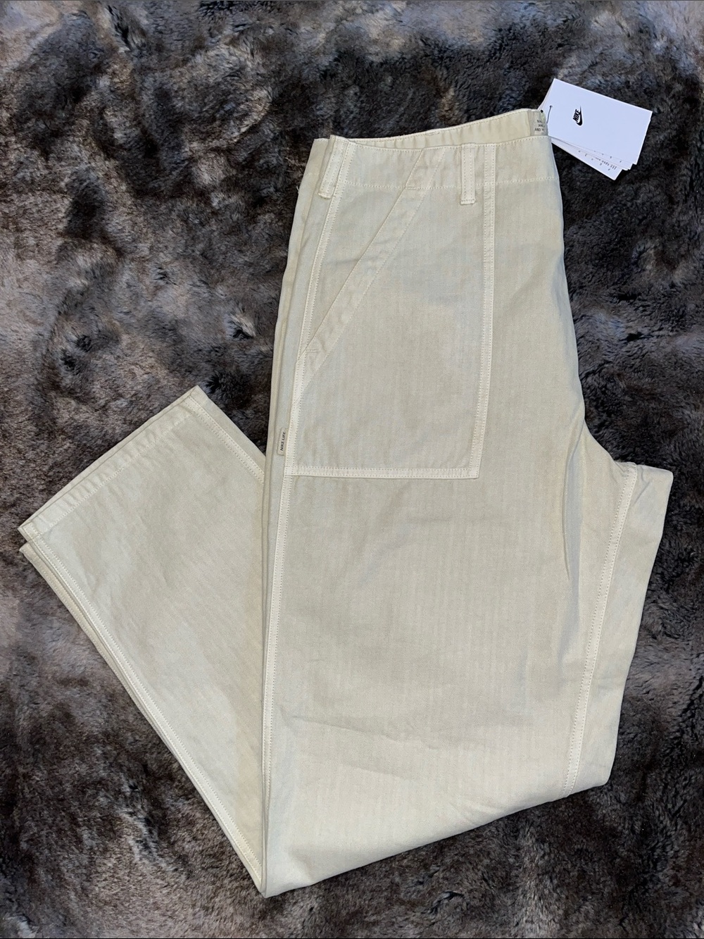 Nike Life Twill Fatigue Pants Mens 32 HJ0645-234 Khaki Straight Cotton $140